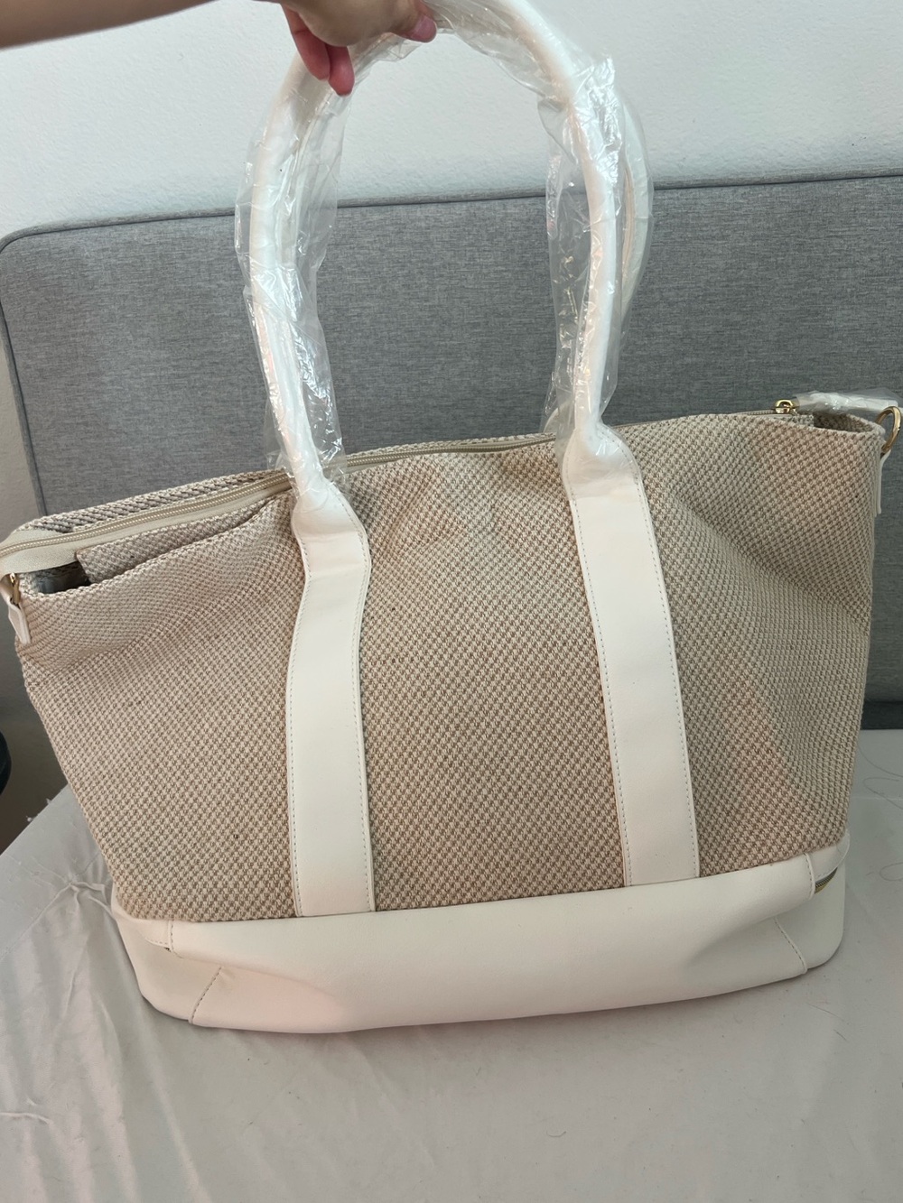 Summer weekender bag - straw Accents natural white